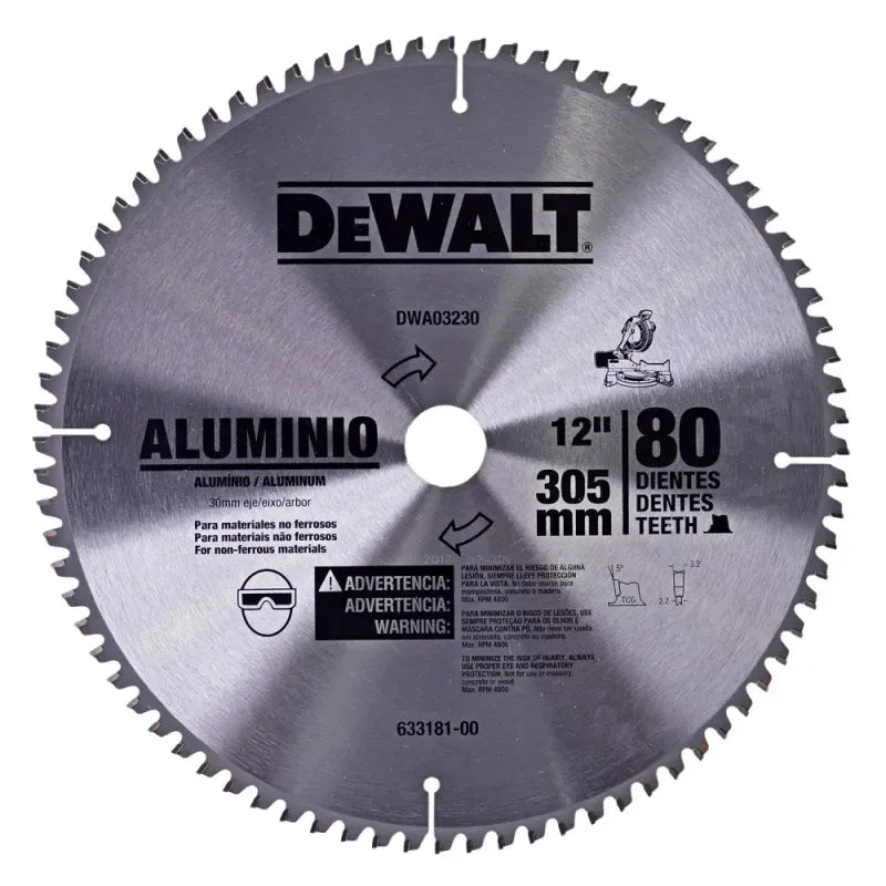 Dewalt 12" (305 mm) Miter Saw Blade for Aluminum DWA03230