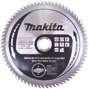 Makita Saw Blade 165 x 20mm for MDF, 72 Teeth B-40490