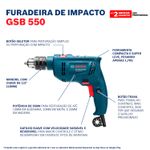 Impact Drill GSB 550 550W 220V Carrying Case Bosch