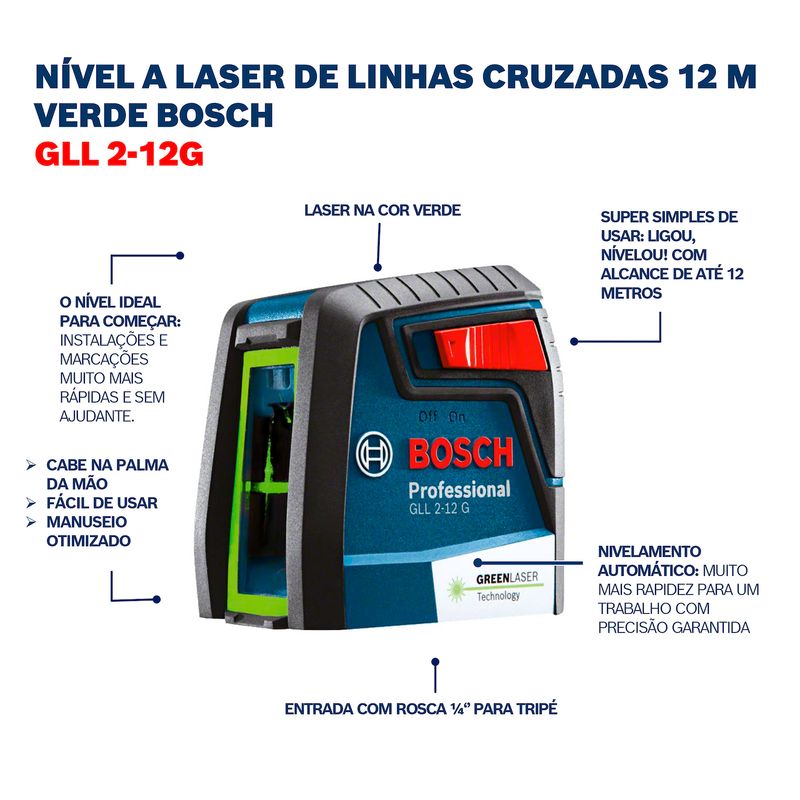 Bosch Green Laser Level GLL 2-12 G, 12m Range with Support