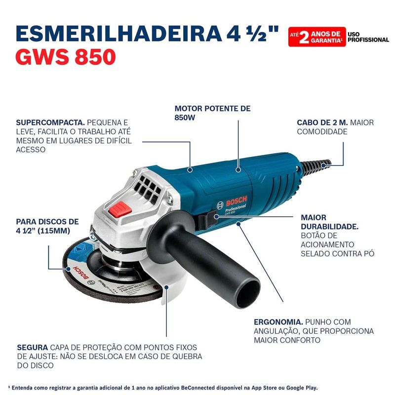 Bosch GWS 850 850W Angle Grinder with 3 Discs and Case