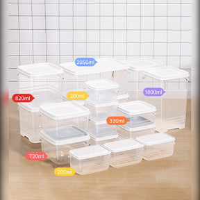 Set of 17 airtight food containers of various sizes and capacities with white lids.