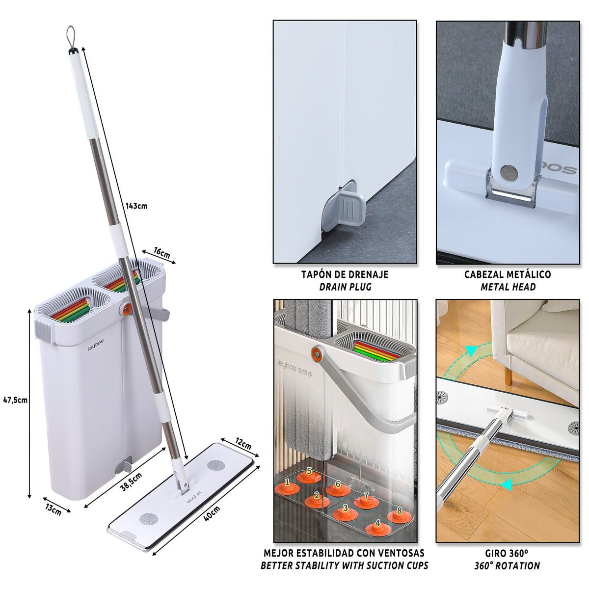 JOYBOS Flat Mop Set with Wringer Bucket - Wet and Dry Cleaning for All Types of Floors