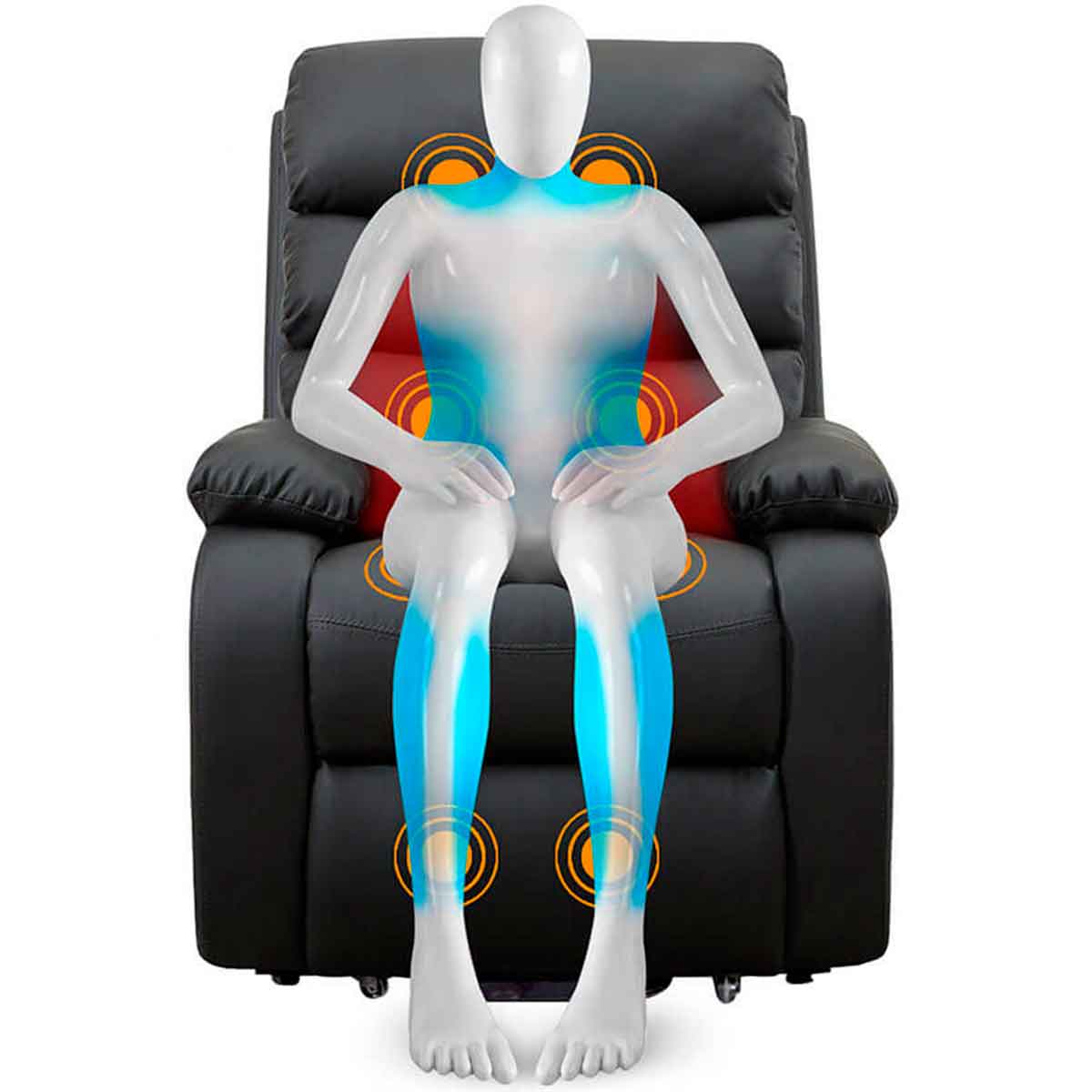 Gridinlux Black Padded Reclining Massage Relax Chair with Lumbar Heat