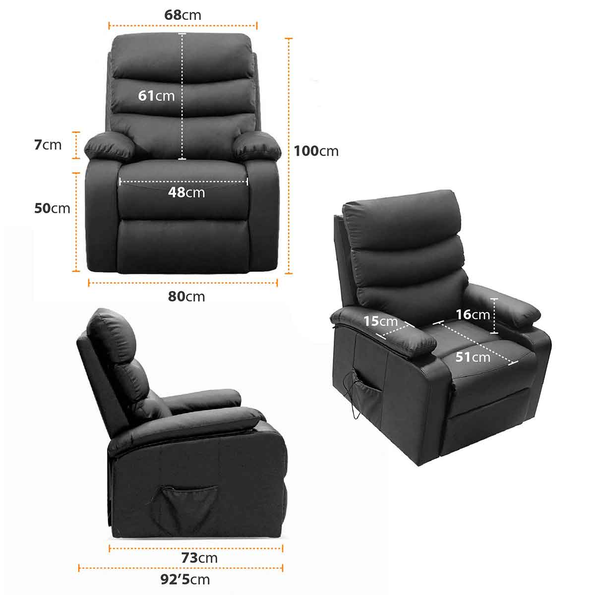 Gridinlux Black Padded Reclining Massage Relax Chair with Lumbar Heat