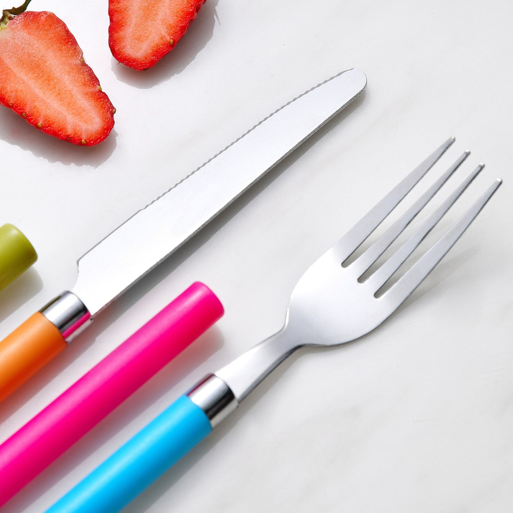 Set of 3 Happie Colors Flatware Sets: 24 Stainless Steel Pieces with Multicolor Handles