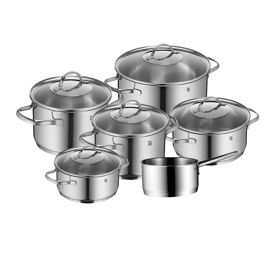 WMF Diadem Plus - Batería de Cocina de 6 Piezas de Acero Inoxidable, Base Inducción