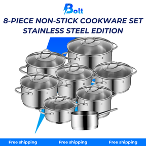 8-Piece Kitchen Set: Stainless Steel with Induction Base