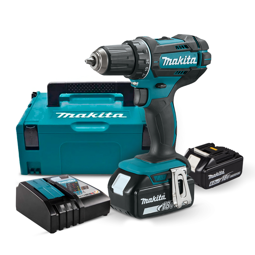 DHP485RF Kit: 18V Hammer Drill with 2 Batteries 5.0Ah, Fast Charger, and Makpac Case