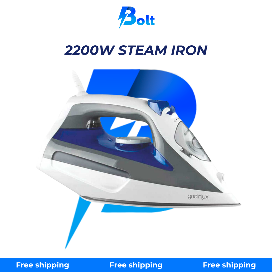 Steam Iron with Ceramic Soleplate 2200W Anti-Calc Anti-Drip Gridinlux